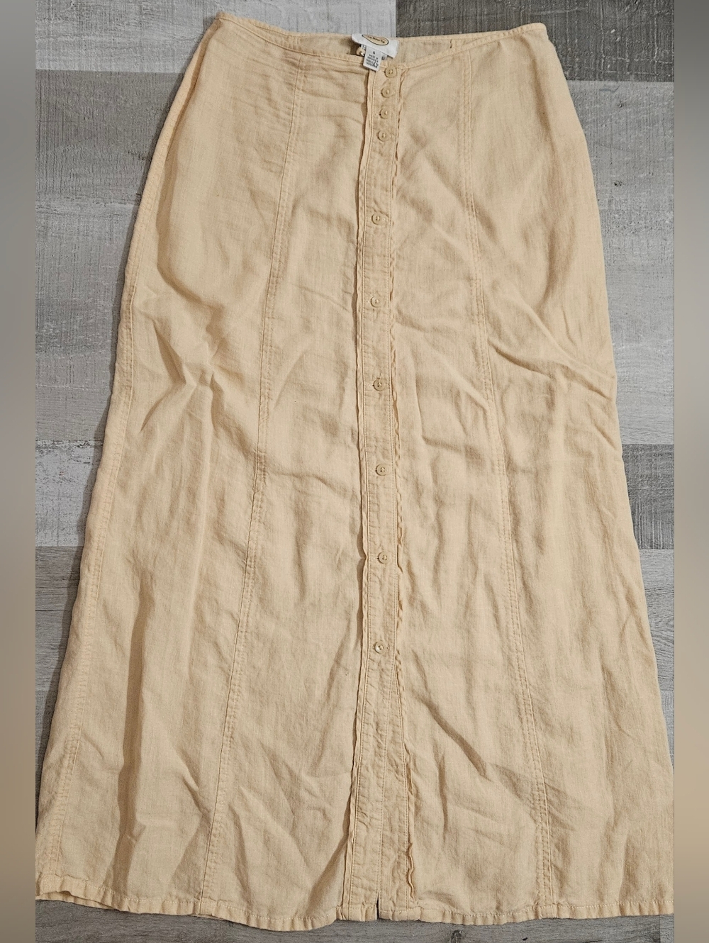 Talbots Linen Blend Button Front Midi Pencil Skirt Size 6 Yellow/ Cream